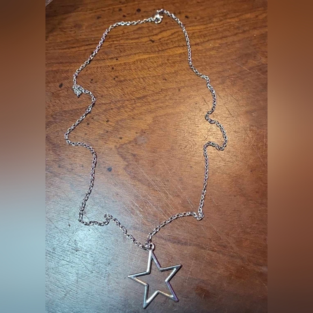 Silver Star Long Necklace